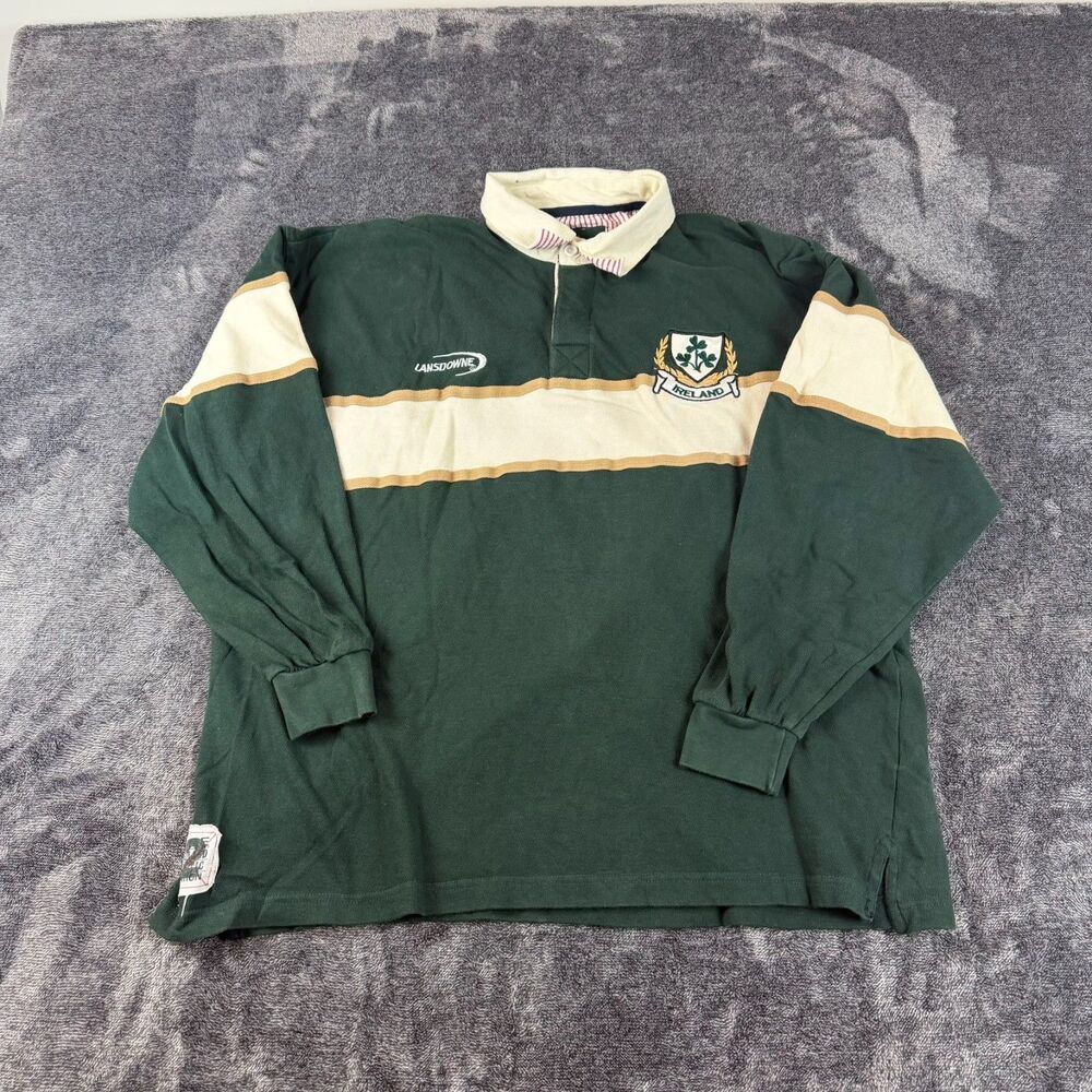 Vtg Lansdowne Heritage Collection Ireland Embroidered Rugby Polo Striped XXL